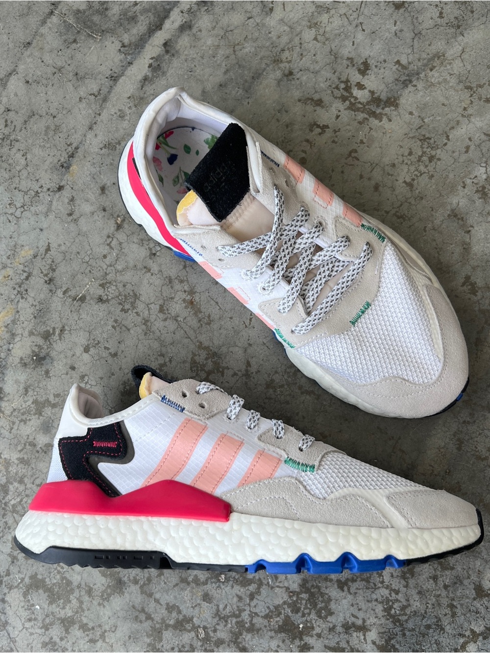 adidas Nite Jogger Floral Insole Sneakers White Pink EG9232 Women’s Size 8.5